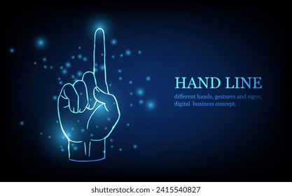 Human hand line, different hands, gestures and signs, digital business concept, futuristic digital innovation background vector illustration.