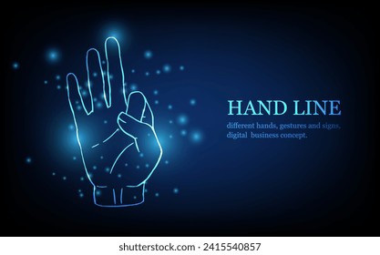 Human hand line, different hands, gestures and signs, digital business concept, futuristic digital innovation background vector illustration.