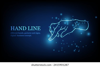 Línea de mano humana, diferentes manos, gestos y señales, concepto de negocio digital, ilustración vectorial de fondo de innovación digital futurista.
