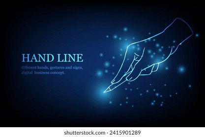 Human hand line, different hands, gestures and signs, digital business concept, futuristic digital innovation background vector illustration.