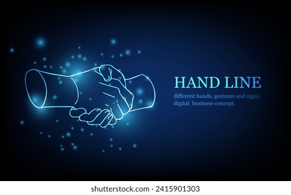 Human hand line, different hands, gestures and signs, digital business concept, futuristic digital innovation background vector illustration.