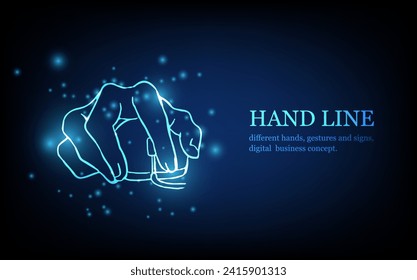 Human hand line, different hands, gestures and signs, digital business concept, futuristic digital innovation background vector illustration.