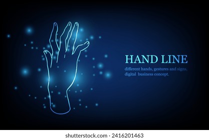 Human hand line, different hands, gestures and signs, digital business concept, futuristic digital innovation background vector illustration.