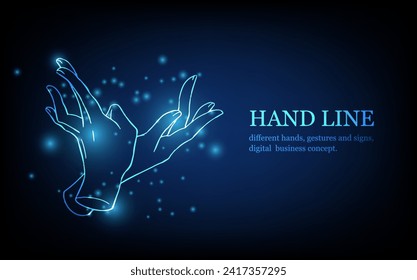 Human hand line, different hands, gestures and signs, digital business concept, futuristic digital innovation background vector illustration.