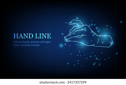 Menschliche Handlinie, verschiedene Hände, Gesten und Zeichen, digitales Geschäftskonzept, futuristische digitale Innovation Hintergrund, Vektorgrafik.