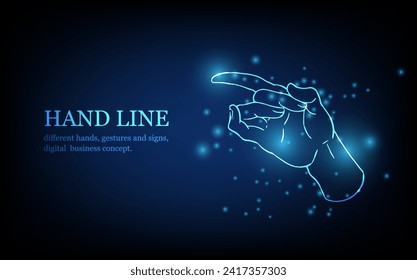 Menschliche Handlinie, verschiedene Hände, Gesten und Zeichen, digitales Geschäftskonzept, futuristische digitale Innovation Hintergrund, Vektorgrafik.