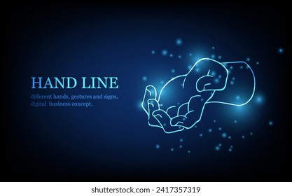 Human hand line, different hands, gestures and signs, digital business concept, futuristic digital innovation background vector illustration.