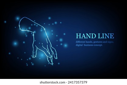 Human hand line, different hands, gestures and signs, digital business concept, futuristic digital innovation background vector illustration.