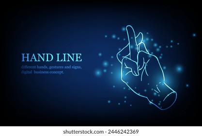 Línea de mano humana, diferentes manos, gestos y signos, concepto de negocio digital, Ilustración vectorial de fondo de innovación digital futurista.