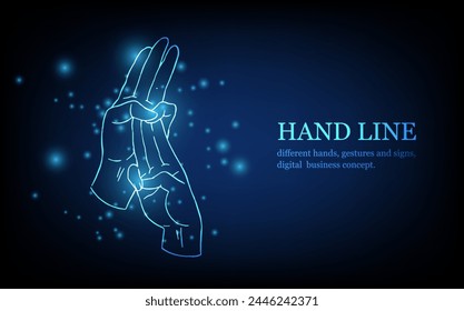 Menschliche Handlinie, verschiedene Hände, Gesten und Zeichen, digitales Geschäftskonzept, futuristische digitale Innovationshintergrund-Vektorillustration.