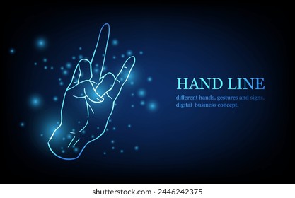 Human hand line, different hands, gestures and signs, digital business concept, futuristic digital innovation background vector illustration.