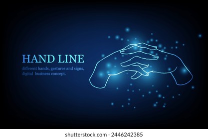 Human hand line, different hands, gestures and signs, digital business concept, futuristic digital innovation background vector illustration.