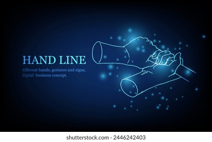 Human hand line, different hands, gestures and signs, digital business concept, futuristic digital innovation background vector illustration.