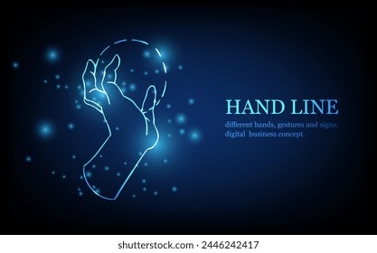 Human hand line, different hands, gestures and signs, digital business concept, futuristic digital innovation background vector illustration.