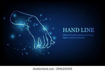 Human hand line, different hands, gestures and signs, digital business concept, futuristic digital innovation background vector illustration.