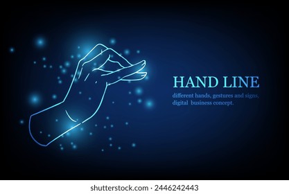 Línea de mano humana, diferentes manos, gestos y signos, concepto de negocio digital, Ilustración vectorial de fondo de innovación digital futurista.
