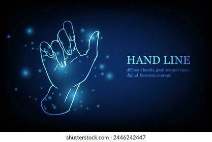 Línea de mano humana, diferentes manos, gestos y signos, concepto de negocio digital, Ilustración vectorial de fondo de innovación digital futurista.