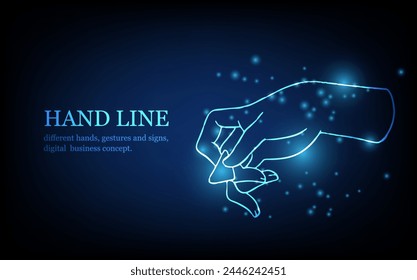 Línea de mano humana, diferentes manos, gestos y signos, concepto de negocio digital, Ilustración vectorial de fondo de innovación digital futurista.