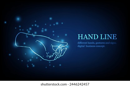 Human hand line, different hands, gestures and signs, digital business concept, futuristic digital innovation background vector illustration.