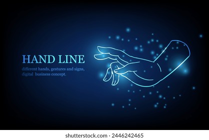Human hand line, different hands, gestures and signs, digital business concept, futuristic digital innovation background vector illustration.