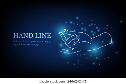 Línea de mano humana, diferentes manos, gestos y signos, concepto de negocio digital, Ilustración vectorial de fondo de innovación digital futurista.