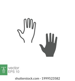 Human hand line and glyph icon. High five. Five fingers gesture. hand raised. Hi Five. Prohibition, warning, stop symbol. Abstract. Editable stroke Vector illustration Design on white background EPS10