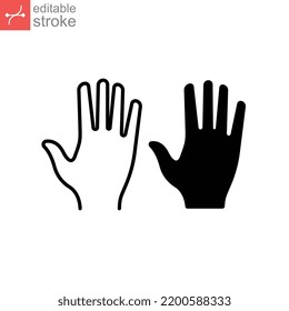 Human hand line and glyph icon. High five. Five fingers gesture. hand raised. Hi Five. Prohibition, warning, stop symbol. Abstract. Editable stroke Vector illustration Design on white background EPS10