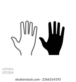 Human hand line and glyph icon. High five. Five fingers gesture. hand raised. Hi Five. Prohibition, warning, stop symbol. Abstract. Editable stroke Vector illustration Design on white background EPS10