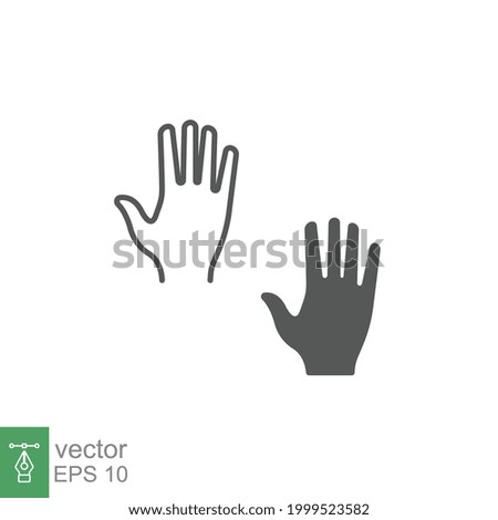 Human hand line and glyph icon. High five. Five fingers gesture. hand raised. Hi Five. Prohibition, warning, stop symbol. Abstract. Editable stroke Vector illustration Design on white background EPS10