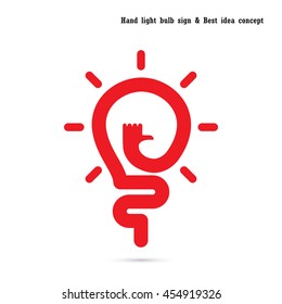Human hand logo and light bulb logo vector design.The best idea concept.Good idea logo.Education,business logotype concept.Vector illustration