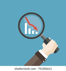 Human hand with loupe dropping chart. Eps 10 vector file.
