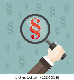 Human hand with loupe and paragraphs. Eps 10 vector file.