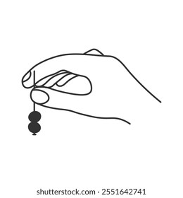 Human Hand Makes Jewelry using Beads and Workbench. Line gesture holding crafting tools in fingers. Outline craftsperson symbol. Vector illustration