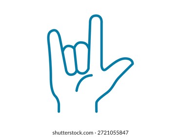 Human hand making the "I love you" gesture in sign language represented with a blue line