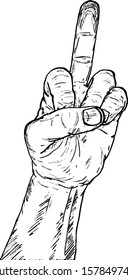 A human hand making the middle finger sign of dissent. Hand drawn vector illustration. 