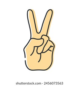 Menschliche Hand macht Friedenszeichen. Linie Symbol isoliert blauer Hintergrund. Friedensgeste. Vektorillustration