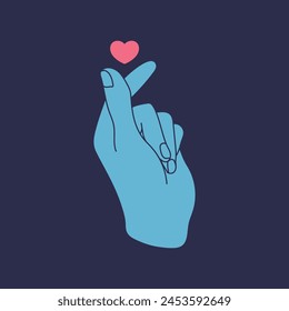 Mano humana haciendo signo de amor y corazón. Gesto de dar amor o simpatía. Ilustración vectorial