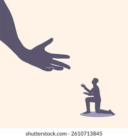Human hand and man silhouette. Help concept. Business, friendship and religion