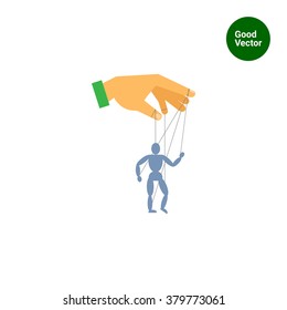 Human hand with marionette puppet