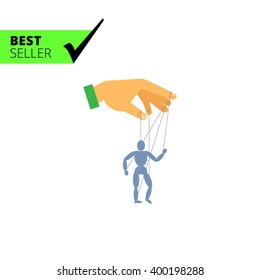 Human hand with marionette puppet