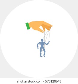 Human hand with marionette puppet