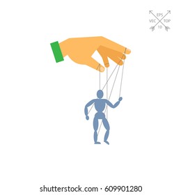 Human hand with marionette puppet