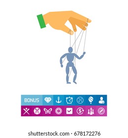 Human hand with marionette puppet