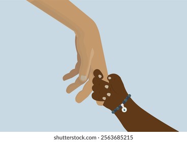 Human Hand Meeting child hand Unity Illustration. Symbol of Unity and Support Illustration. two hands holding, symbolizing unity, support, and compassion. Features diverse skin tones