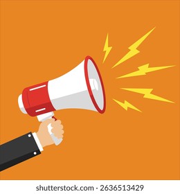 Human hand with megaphone banner design.important information, social media, broadcasting,propaganda
