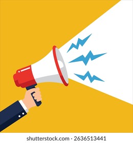 Human hand with megaphone banner design.important information, social media, broadcasting,propaganda
