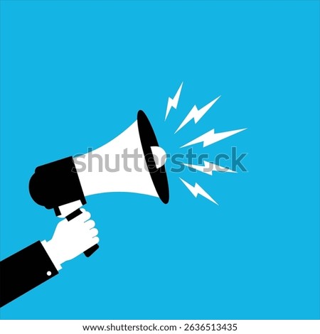 Human hand with megaphone banner design.important information, social media, broadcasting,propaganda
