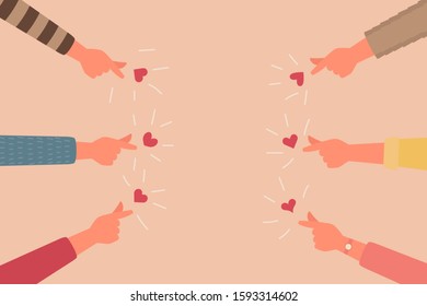 human hand mini heart teamwork concept together flat vector illustration
