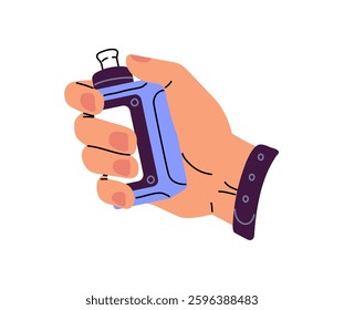 Human hand with modern vape. Person holds pod mod, electronic cigarette, ecigarette, e cig, vaporizer. Hipsters' device, equipment for smoking. Flat isolated vector illustration on white background