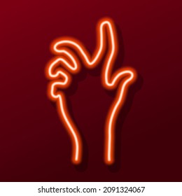 human hand neon sign, modern glowing banner design, colorful trend of modern design. Vector illustration.